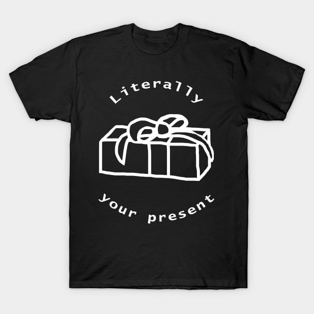 White Line Your Present with Gift Box T-Shirt by ellenhenryart